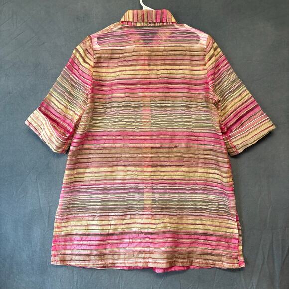 CitiKnits Sheer Seersucker Blouse Casual Button Down Striped Womens Small Artsy - Picture 2 of 11
